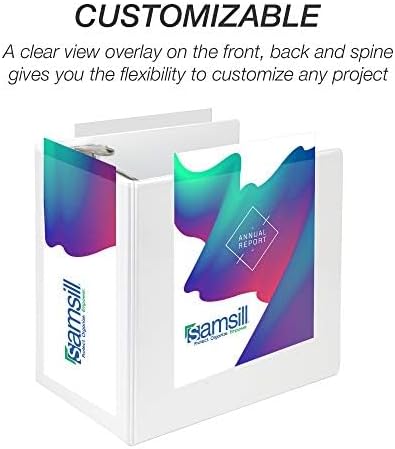 Samsill Durable 6 inch 3 Ring Binder, Locking D Ring Binder, Customizable Clear View Cover, White, Holds 1225 Pages