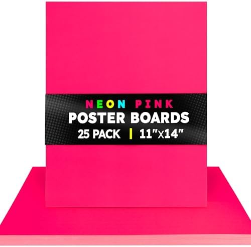 Hygloss Poster Board 11 x 14, 25 Pack Neon Pink, Colored Posterboard