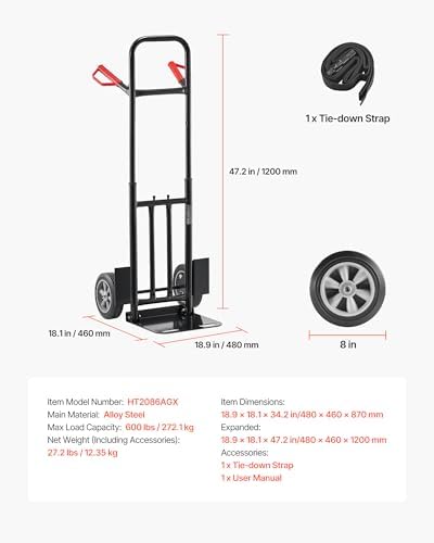 VEVOR Hand Truck, 600 lbs Load Capacity, Heavy-Duty Truck Dolly with Wheels