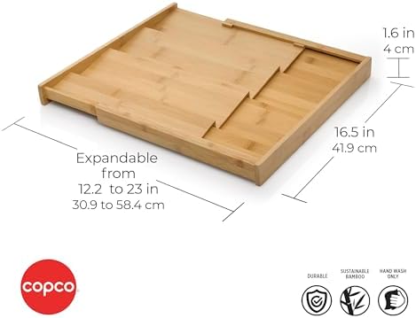 Copco Bamboo Expandable Spice Organizer Drawer and Counter Lazy Susan Turntable Style Tiered Rack - Adjustable 4-Tier Natural Wood Kitchen Spice Storage Organizer for Cabinet, Pantry, or Bathroom