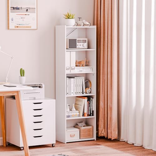 SUPER DEAL 5-Tier Open Shelf Bookcase and Bookshelf, Freestanding Display Storage Shelves Narrow Cube Storage Organizer for Small Spaces Kids Bedroom Living Room Home Office Apartment, 52 Inch, White