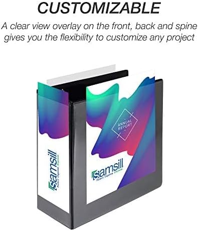 Samsill Durable 5 Inch 3 Ring Binder, D Ring Binder, Customizable Clear View, Black, 2-Pack, Holds 1070 Pages
