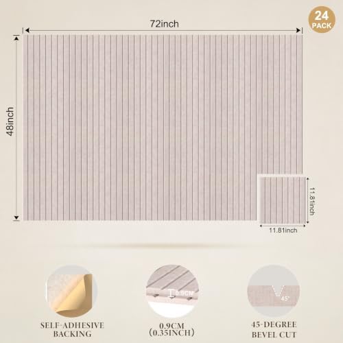 JBER Large Cork Board Alternative 72" x 48" - 24 Pack Self-Adhesive Felt Bulletin Board Tiles, Pin Board Vision Board for Walls, Office & Home Decor (Light Camel)