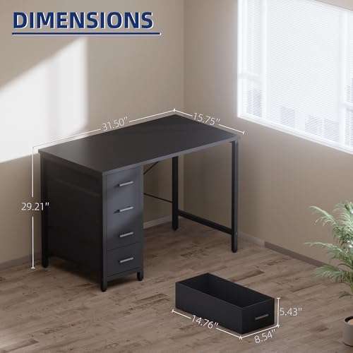 Pamray 32 Inch Computer Desk with 4 Drawers Small Office Desk for Home Bedroom Study Writing Simple Modern Computer Table Vintage