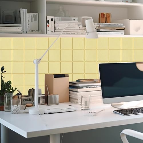 Honoson 12 Pack Felt Bulletin Board Tiles with Safe Adhesive, Light Yellow