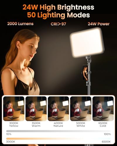 Torjim 11 Inch Video Light Kit for Creators-24W High Brightness Studio Lights with Tripod Stand & Phone Holder & Remote, Adjustable Photography Lighting for Clearer YouTube Streaming Home Studio