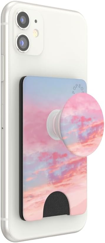 PopSockets Adhesive Phone Wallet with Grip- Pink Clouds | PopWallet, Holds 3-5 Cards, Swappable Top, Kickstand, Pink, Phone, Women