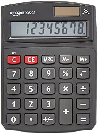 Amazon Basics LCD 8-Digit Desktop Calculator, Portable and Easy to Use, Black, 10-Pack