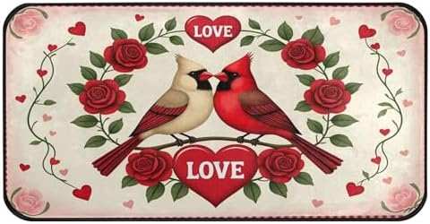Aslsiy Lovely Bird Flower Heart Garland (2) Kitchen Rug Kitchen Mats Valentines Floor Comfort Welcome Washable Non Slip Area Rug for Home Decor 39" X 20"