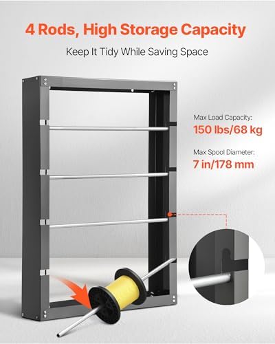 VEVOR Wire Spool Rack, 4 Adjustable Rods, Cold-Rolled Steel Wire Spool Holder Wall Mounted for Multi-Spools, Wiring Storage, 150 lbs Capacity Cable Dispenser, for Electrical Industrial Retail Use