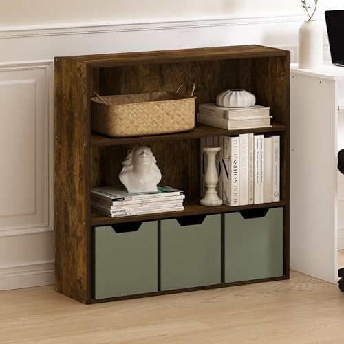Furinno PASIR Book Shelf, 3-Tier Bookshelf with Open Storage Shelf, Standing Bookcase, 9.3 x 31.3 x 31.5, Easy Assembly, for Living Room, Bedroom, Home Office, Amber Pine