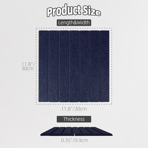 Cork Board Alternative-Felt Slat Wall Paneling,Office Bulletin Board for Decoration, Suitable for Displaying Photos and Documents, with Removable Adhesive Labels,12-Pack (Dark Blue)