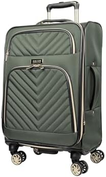 Kenneth Cole REACTION Chelsea 2-Piece Bundle - 20" Chevron Expandable 8-Wheel Carry-On Suitcase & Matching 15" Laptop Tote Bag, Olive