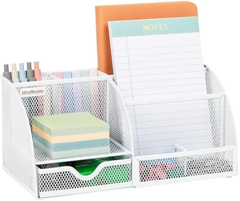 Mind Reader 7-Compartment Desktop Organizer, Metal Mesh, White