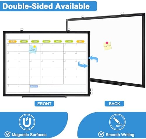 Dry Erase Calendar Whiteboard for Wall, 36" x 24" Monthly White Board