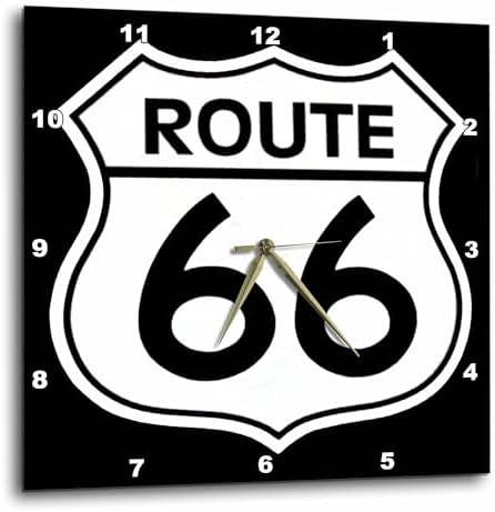 3dRose DPP_110012_2 Route 66, Black and White Wall Clock, 13 by 13-Inch
