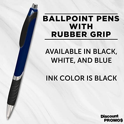 DISCOUNT PROMOS Ballpoint Pens With Rubber Grip - 10 pack - Black Ink Ball Point Pen with Soft Touch Plastic - Navy Blue