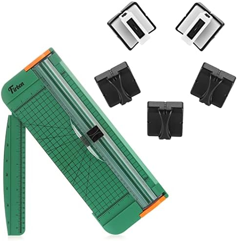 Firbon Green A4 Paper Cutter Bundle with 5Pcs Black Refill Blades, 12 Inch Paper Trimmer with Side Ruler for Scrapbooking, Craft, Coupon, Label, Cardstock