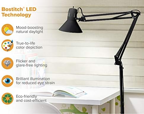 Bostitch Office VLF100F Swing Arm Metal Floor Lamp, Multi-Joint Adjustment, Includes Replaceable LED Bulb (VLF), Black, Floor 72" Tall (Pack of 2)