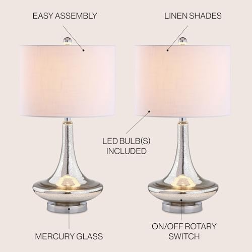 JONATHAN Y Cecile 25.5" Metal Glass Lamp, Mercury Silver/Chrome, Set of 2