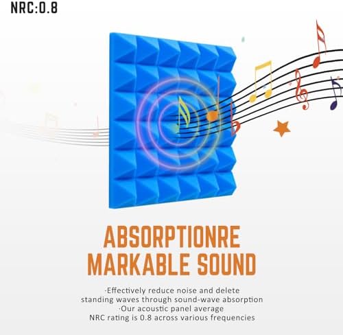 Blue Pyramid Sound Proof Foam Panels for Walls 2"×12"×12" High-Density 24Pack Soundproof Panels Acoustic Foam Panel Noise Absorbing for Studio Soundproofing