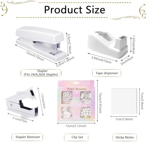 Office Supplies,Desk Accessories,Stapler and Tape Dispenser Set,1000 Staples,Staple Remover,Pen Holder,Folding Phone Holder,Journal Notebook,Ballpoint Pen,Scissor,Ruler,Clear Tape,Sticky Notes,Ect