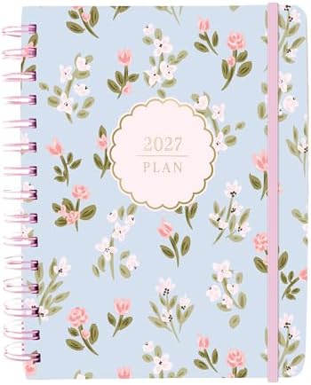 Graphique Floral 18 Month Planner, July 2026 – Dec. 2027, Hardbound Spiral Planner with Monthly Tabs, Holidays & Reminder Stickers, 6 x 8