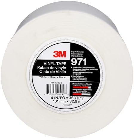 3M Durable Floor Marking Tape 971, White, 4 in x 36 yd, 17 mil, 1 Roll
