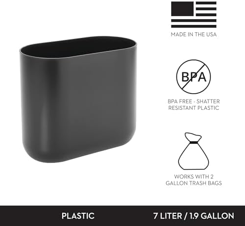 iDesign Small Slim Plastic Bathroom Trash Can, 2-Pack, Gray