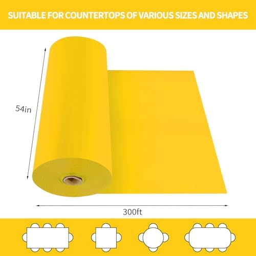 CXPSINC 54 Inch X 300 Feet Plastic Table Cover Roll Disposable Tablecloth with Slide Cutter for All Type/Shape Tables | Party, Banquet, Birthdays, Weddings(Yellow, 300 Feet)