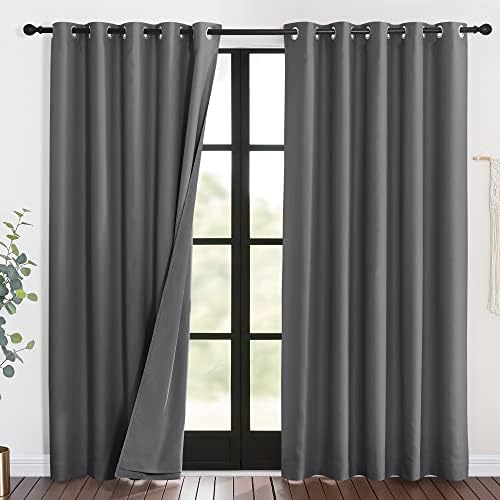NICETOWN Noise Insulation Curtain Panels, Pair of Energy Smart & 100% Blackout Echo of Sounds Reducing Drapes for Dining Room Window, Thermal Guest Room Lined Window Dressing(Gray, 62 x 84 inch)