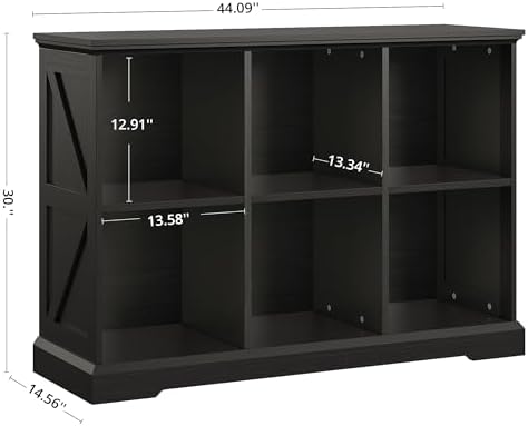 IRONCK 6 Cube Storage Organizer, Farmhouse Wood Bookshelf, Black