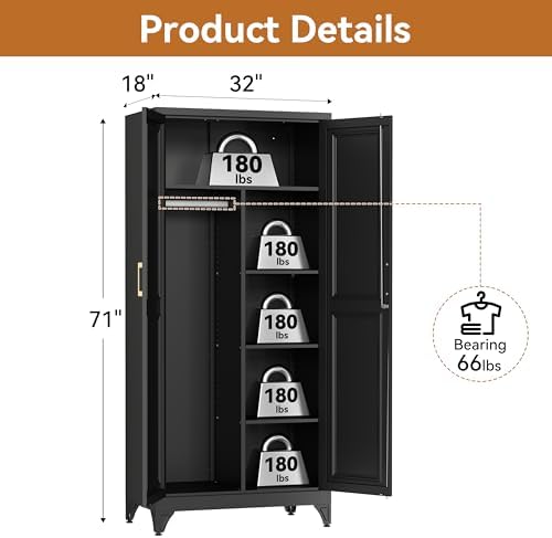 Polup 71" Tall Metal Armoire Wardrobe Closet with Lock