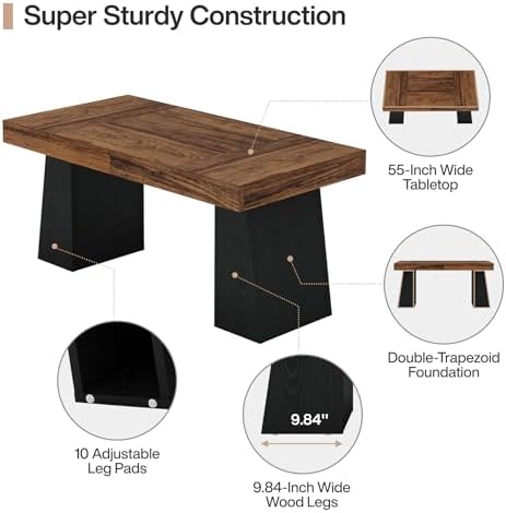 Tribesigns 55" Executive Desk, Wooden Office Desk with Double Pedestal, Modern Simple Computer Writing Table for Home Office, Brown & Black