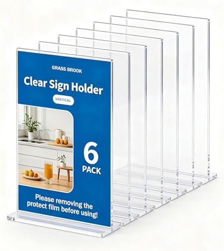 Acrylic Sign Holder 8.5 x 11 Inch, Clear Double Side Vendor Booth Stand Table Sign Holder, Vertical Desktop Display Menu Holder(6 PACK)