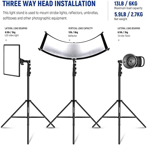 NEEWER 13ft/400cm Air Cushioned Light Stand, Heavy Duty Metal Photography Tripod Stand with 1/4” to 3/8” Reversible Screw Adapter and 3 Way Mounting Interface, Load Capacity: 6.5lb/3kg, ST-400AC