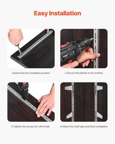 VEVOR Shelf Pilaster, 39-inch 10 Pack, Upright Wall Shelving System, Heavy Duty Support System Single Slot Shelf Rails, 40 Screws Included, Suitable for Cabinet Closet Organization Storage, Silver