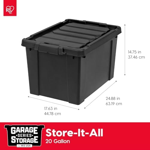 IRIS USA 6-Pack 20 Gal Heavy Duty Lockable Storage Totes with Lids, Black