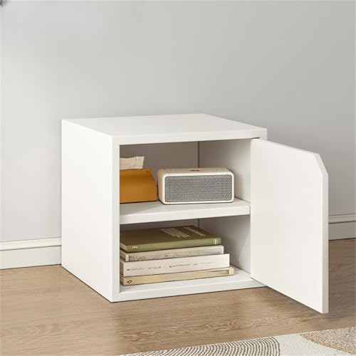 Timber Vertical or Horizontal Organizing Shelf with 1 Cabinet Closed Back Modular Cube Storage Unit Book Storage Bookshelf Glass Small Bookcase Square Grid Cabinet White with Shelves Wood Door