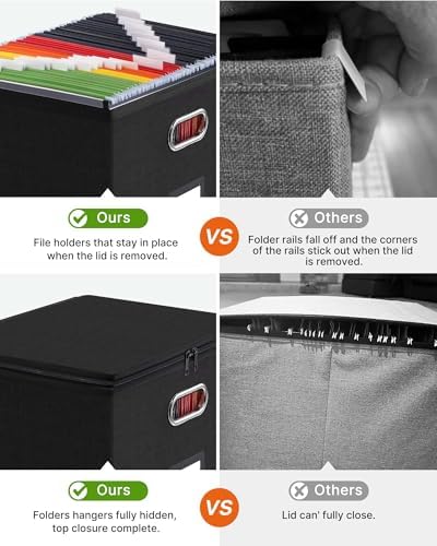Oterri File Box Large 1-Pack Hanging Organizer for Letter/Legal-Size Folder | Dustproof Lid. 3 Mesh Pockets. Collapsible Scratch-Resistant GRS Linen. Slide Rails. Office, Home, Dorm