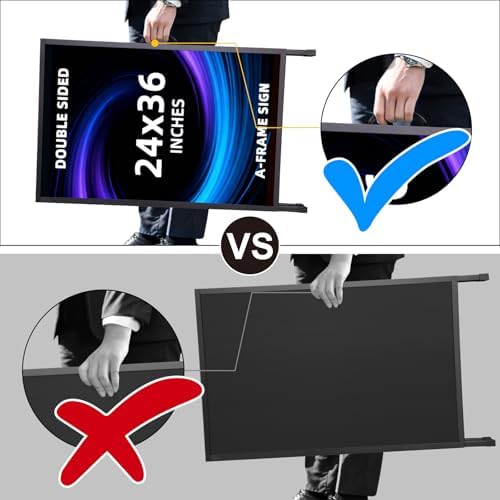 Heavy Duty Slide-in Folding A-Frame Sandwich Board Sidewalk Sign 24x36Inch Black Coated Steel Metal Double-Sided Pavement Sign 2-PACK(Frame only)