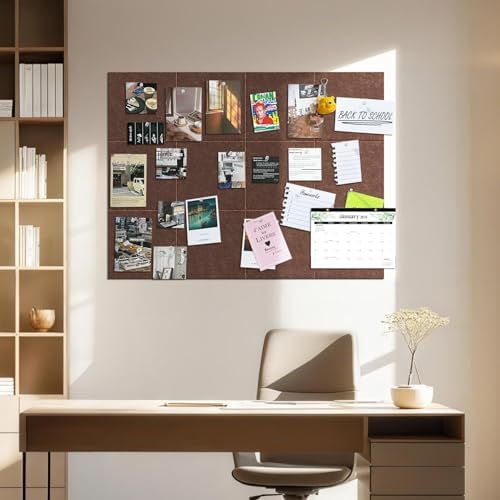 TSJOFFICE Large Cork Board for Wall - 48" x 36" Bulletin Board with 50 Pushpins for Office Decor, Pin Board 12 Pack Felt Wall Tiles with Safe Removable Adhesive Tabs, Corkboard for Home Office - Red