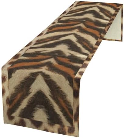 Tiger Animal Skin Print Table Runner, Rustic Cottage Country Farm Animal Fur Skin Pattern Western Style Black Brown Print Dinner Runner for Home Kitchen Dining Table Decoration 13"x120"