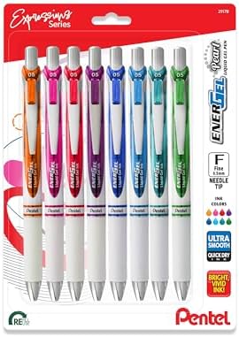 Pentel EnerGel RTX Pearl Liquid Gel Pen, Right Brain Expressions Pack, (0.5mm) Needle Tip, Fine Line, Asstd. Ink, 8-Pk
