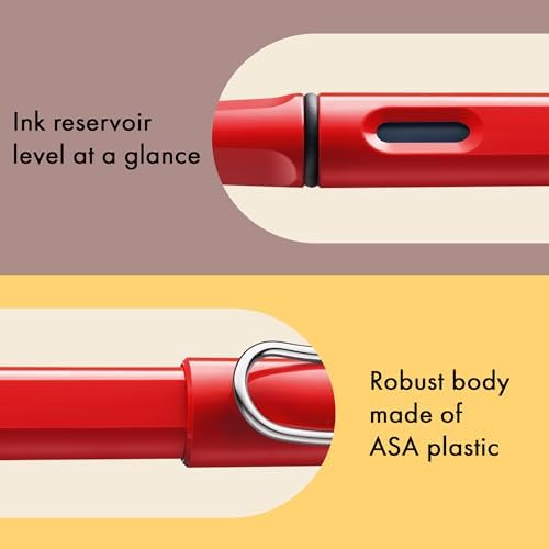 LAMY safari red - Fountain Pen with ergonomic grip & polished steel nib in size M - ideal for any Writing & Calligraphy - including LAMY T 10 blue cartridge - Right-Handed