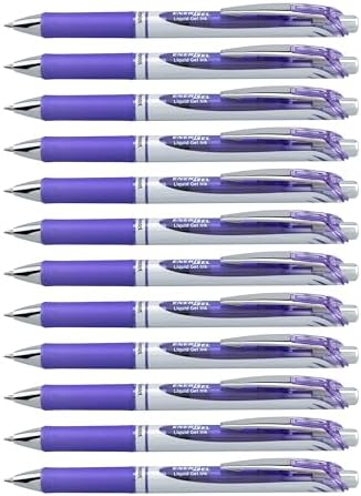 Pentel EnerGel RTX Retractable Liquid Gel Ink Pen, (0.7mm) Medium line, Lilac Ink, Box of 12 Pens (BL77-V3)