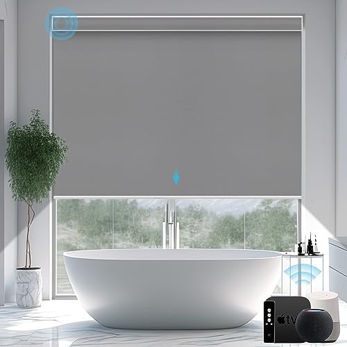 SmartWings Motorized Smart Roller Shades, 100% Blackout Vinyl Dark Grey