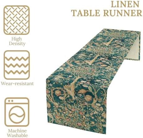 William Morris Floral Table Runner, Vintage Flowers Botanical Printed Table Runner for Home Kitchen Dining Table Decoration,13x120 Inch