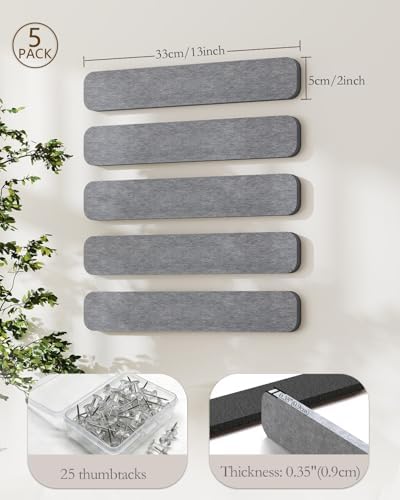 JBER Felt Strip Board 13" x 2", 5 Pack Cork Board Alternative, Light Gray