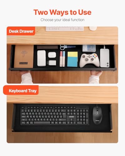 VEVOR Under Desk Drawer Slide Out, 33inch Under Desk Mounted Pull-out Drawer Attachment, Hidden Under Counter Drawers for office Home Sit Stand Workstation, Black